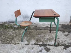 Mid-Century Schultisch aus Metall & Holz, 1950er