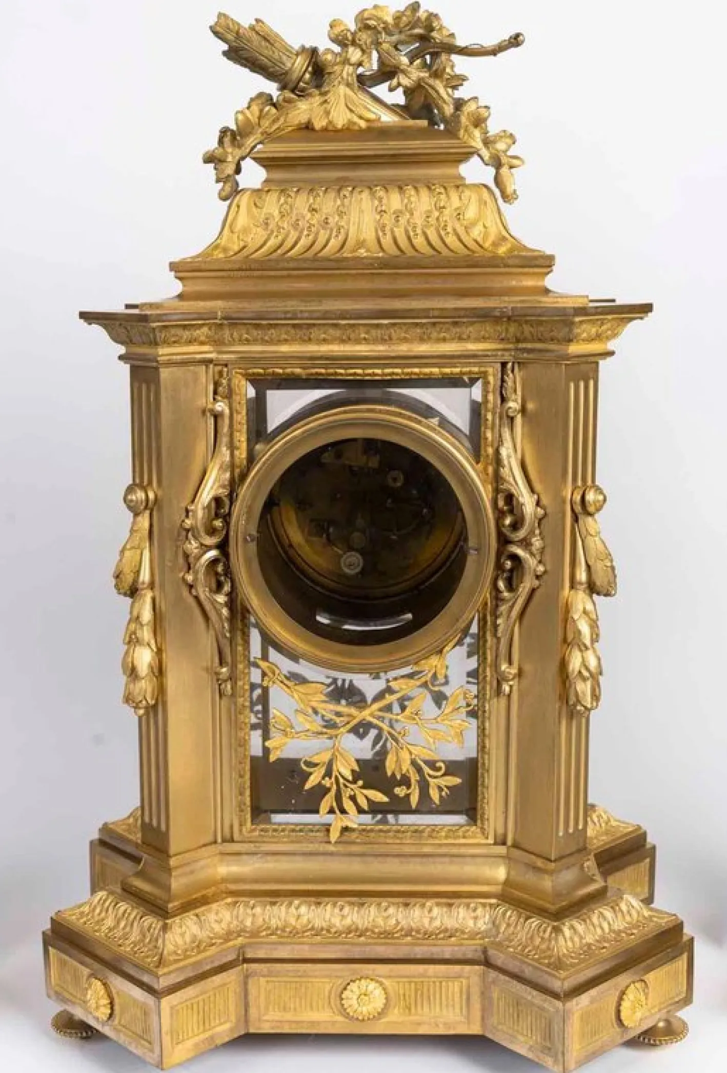 Napoleon III Kaminsims-Set aus vergoldeter Bronze, 3er Set
