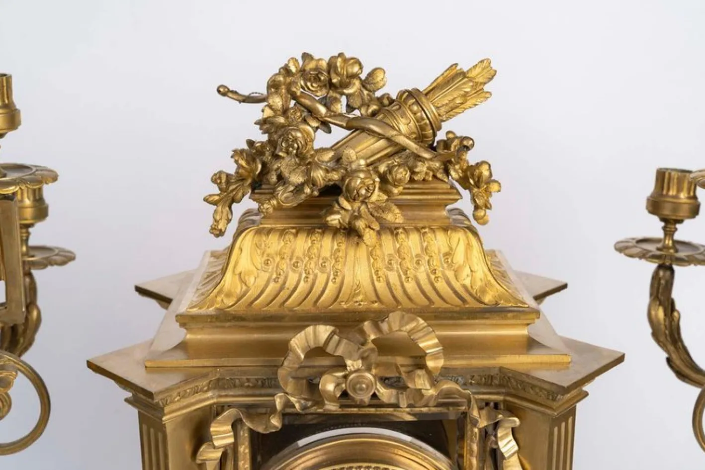 Napoleon III Kaminsims-Set aus vergoldeter Bronze, 3er Set