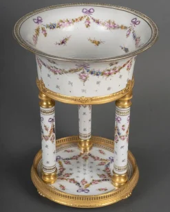 Napoleon III Säulen-Pflanzgefäß aus bemaltem Porzellan und vergoldeter Bronze