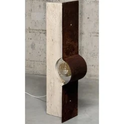 Oculus Ox Stehlampe aus Eisen & Travertin von D´ARK Atelier