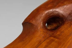 Organische Abstrakte Iroko Skulptur auf Travertin Sockel, 1960er