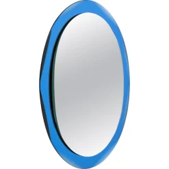 Ovaler Mid-Century Wandspiegel mit blauem Rahmen im Stil von Cristal Arte, Italien, 1960er