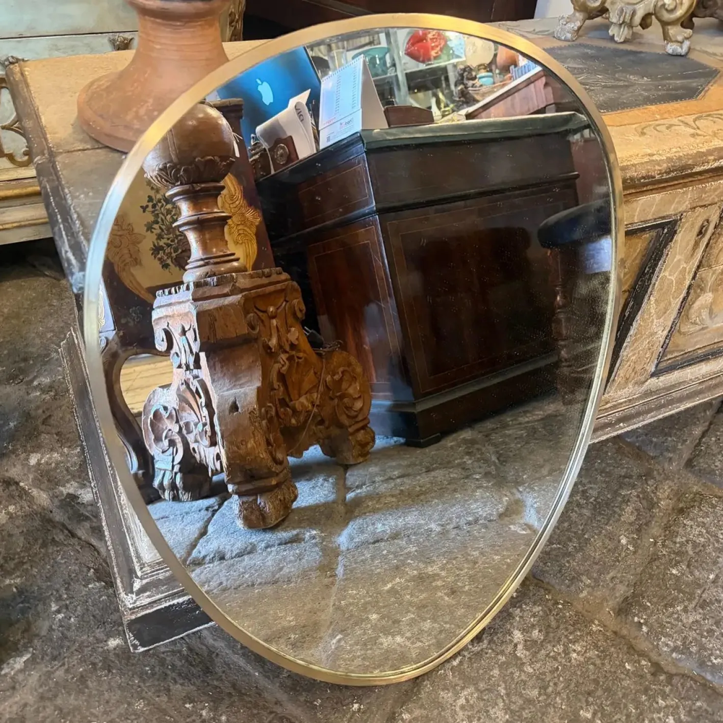 Ovaler Vintage Wandspiegel aus Messing von Gio Ponti, 1950er