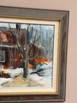 Pia Hesselmark-campbell, The Forge, 1960er, Ölgemälde auf Leinwand, gerahmt