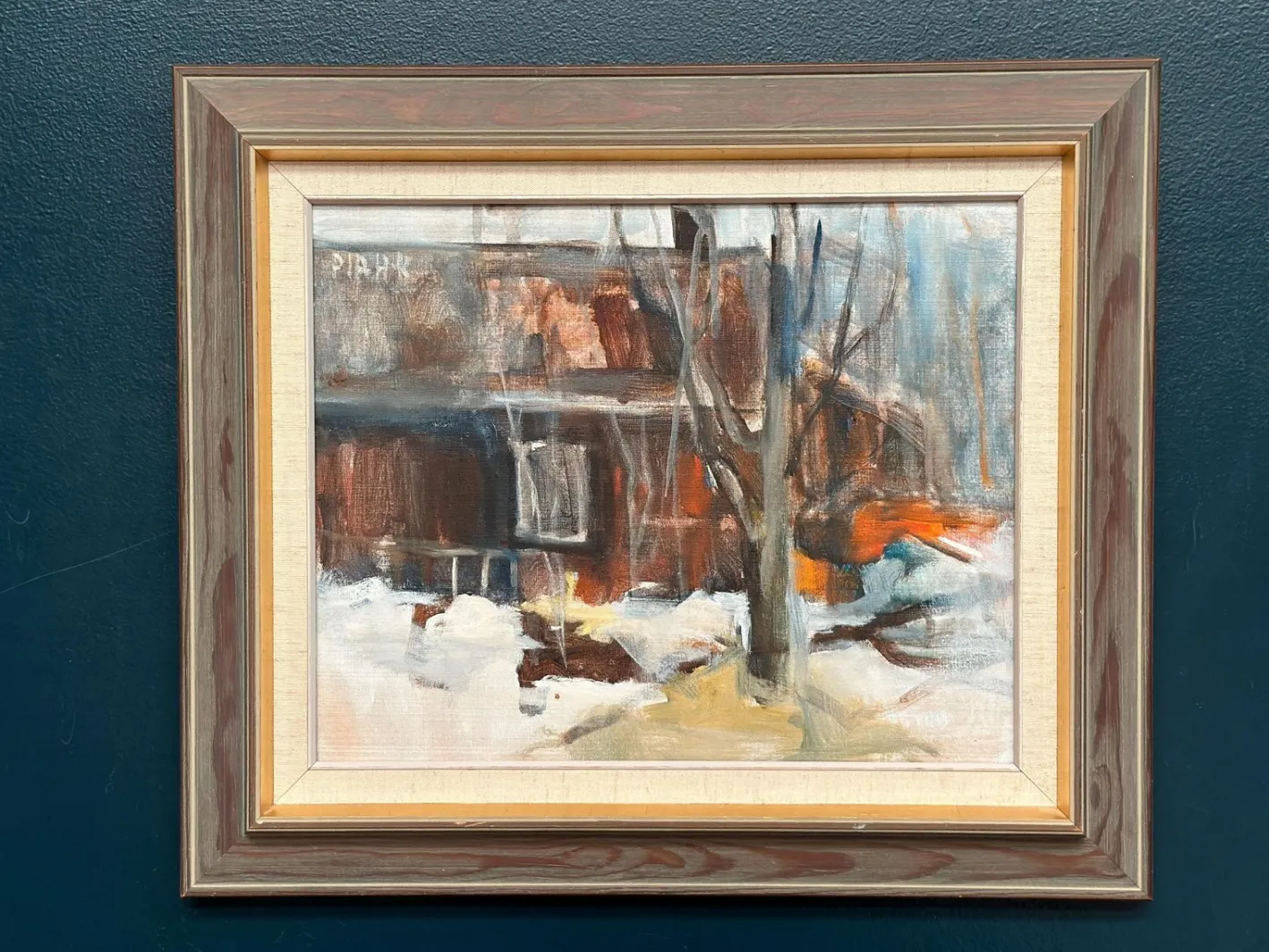 Pia Hesselmark-campbell, The Forge, 1960er, Ölgemälde auf Leinwand, gerahmt
