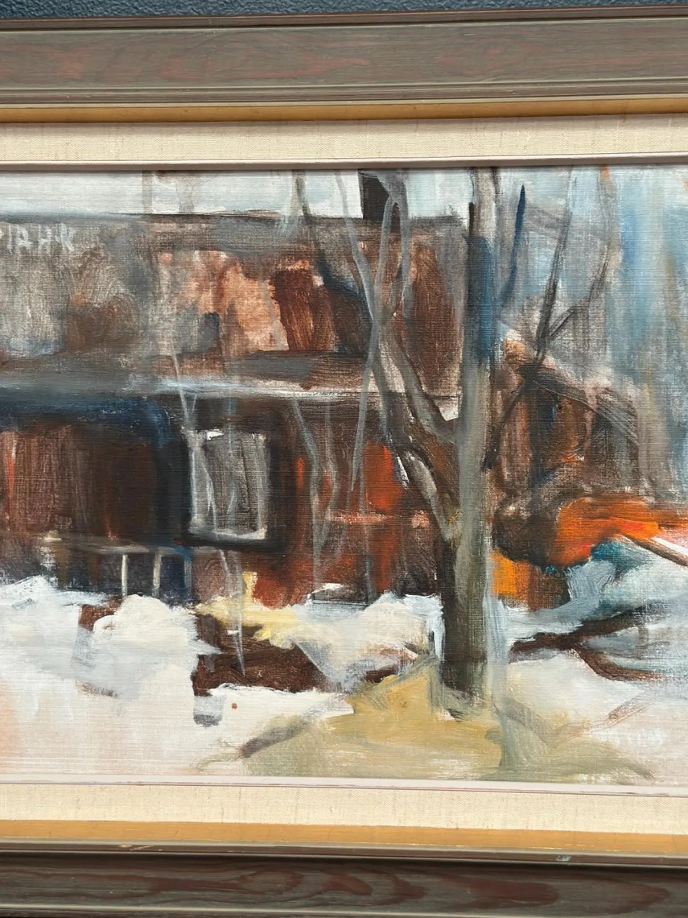 Pia Hesselmark-campbell, The Forge, 1960er, Ölgemälde auf Leinwand, gerahmt