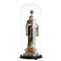 Religiöses Kunstwerk des Heiligen Antonius mit dem Jesuskind aus Holz mit Glas- und Silberdetails, 19. Jh