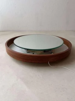 Runder beleuchteter Spiegel aus Teak, 1960er