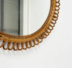 Runder Mid-Century Wandspiegel aus Rattan & Bambus im Stil von Franco Albini, Italien, 1960er