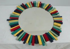 Runder Wandspiegel mit Bunter Holzrahmen, 1960er