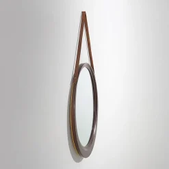 Runder Wandspiegel mit Lederriemen, 1960er