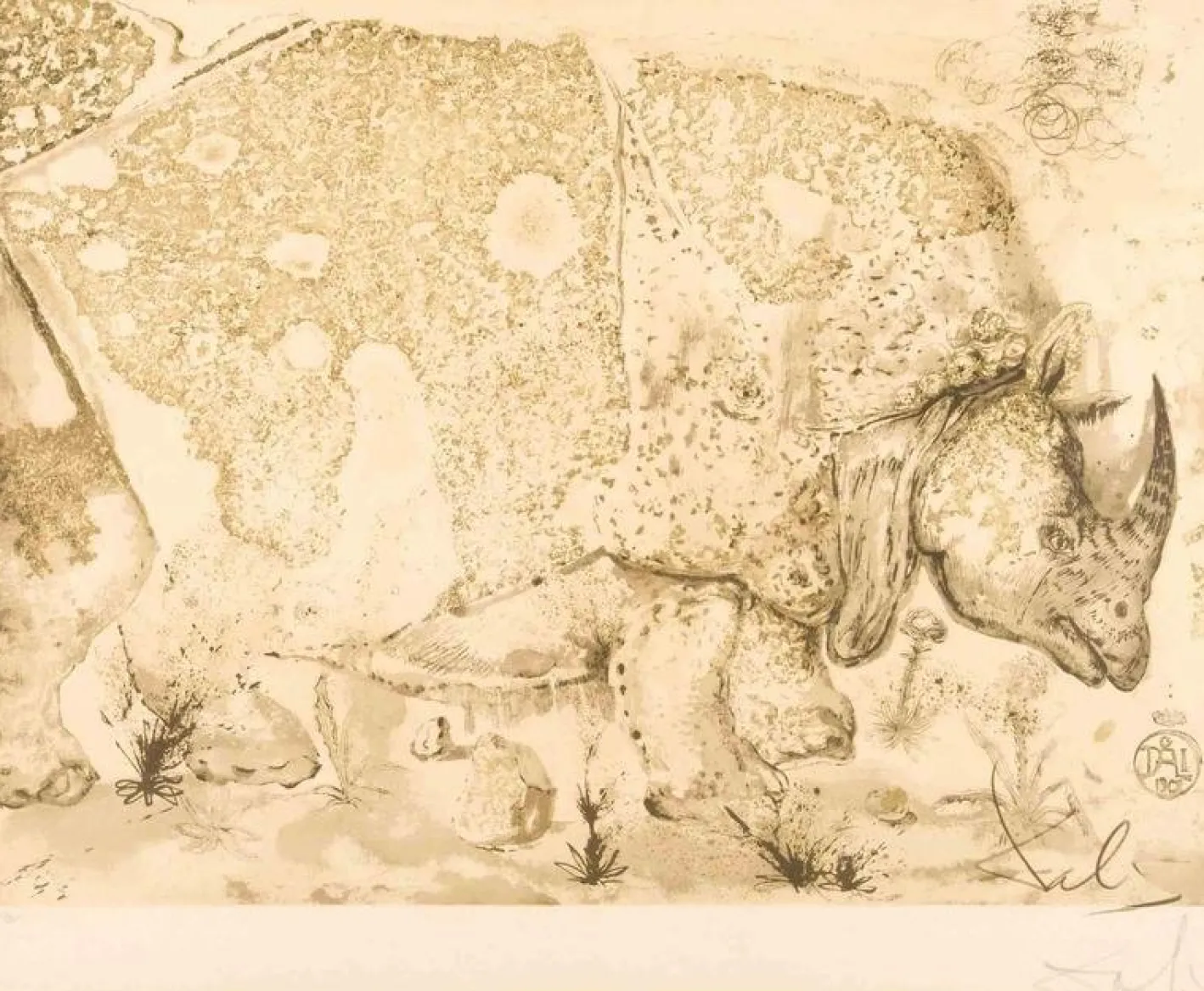 Salvador Dalí, Surrealist Lithograph of Rhinoceros, Edition 163/275, 1970, Lithograph