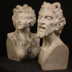 Satyr und Bacchante, 1880, Skulpturen aus weißem Marmor, 2er Set