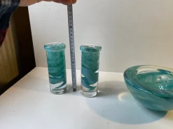 Schwedische Blaue Atoll Schale & Kerzenhalter aus Kunstglas von Anna Ehrner für Kosta Boda, 1980er, 3er Set