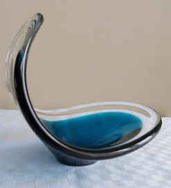 Schwedische Vintage Coquille Art Glasschale von Flygsfors, 1960er