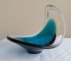 Schwedische Vintage Coquille Art Glasschale von Flygsfors, 1960er