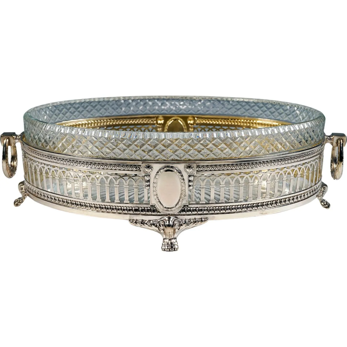 Silberner Jugendstil Jardinière mit geschliffenem Glaseinsatz von Wilhelm Binder, Deutschland, 1900er