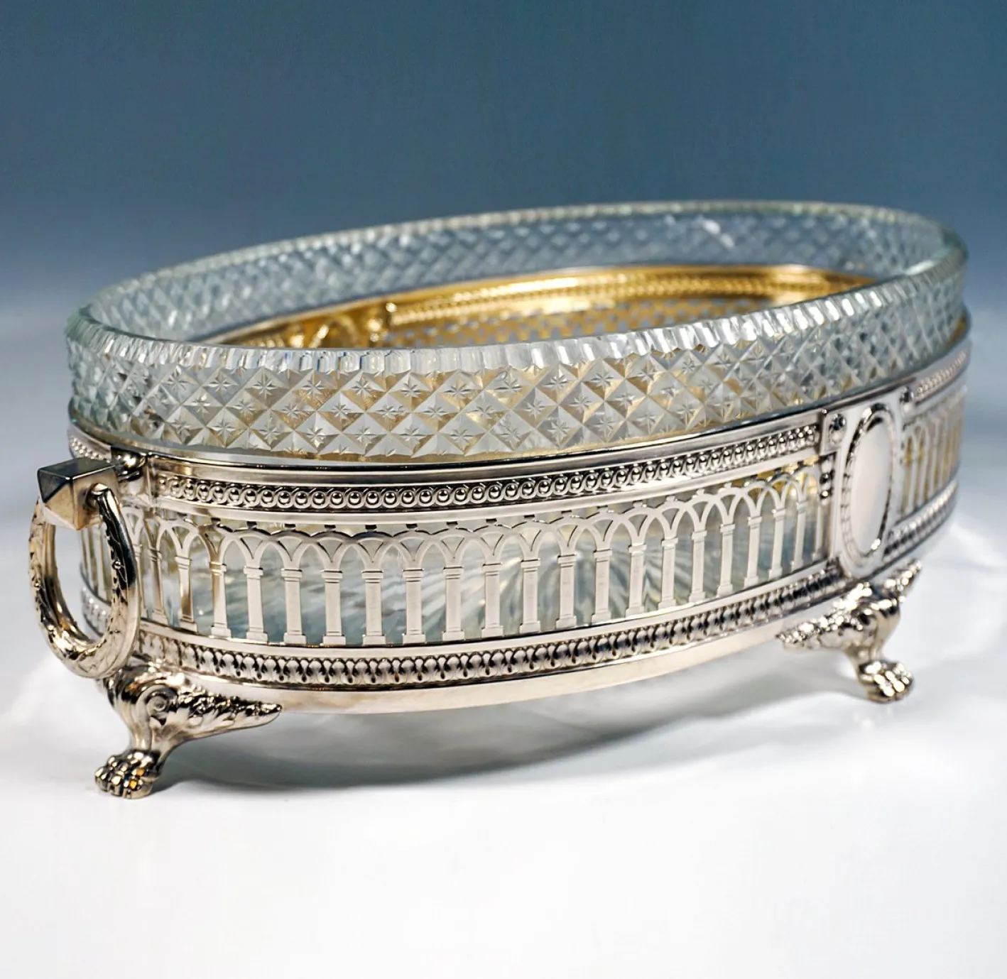 Silberner Jugendstil Jardinière mit geschliffenem Glaseinsatz von Wilhelm Binder, Deutschland, 1900er