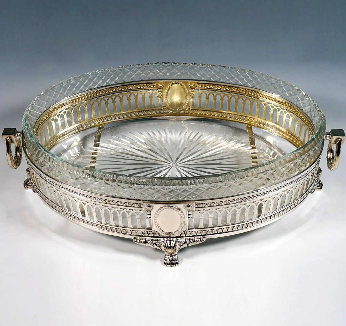 Silberner Jugendstil Jardinière mit geschliffenem Glaseinsatz von Wilhelm Binder, Deutschland, 1900er
