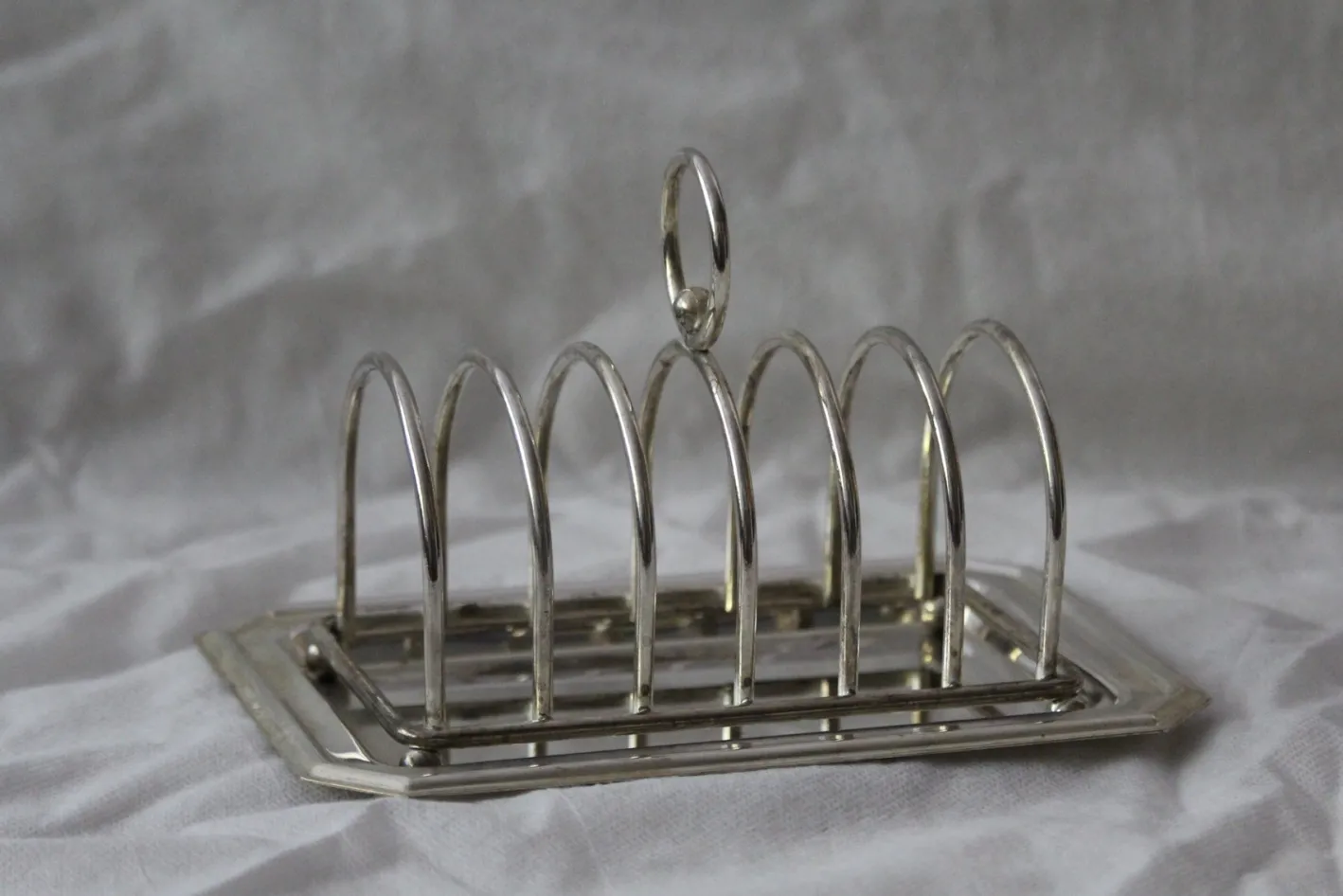 Silberner Toastständer mit Tablett, 1950er