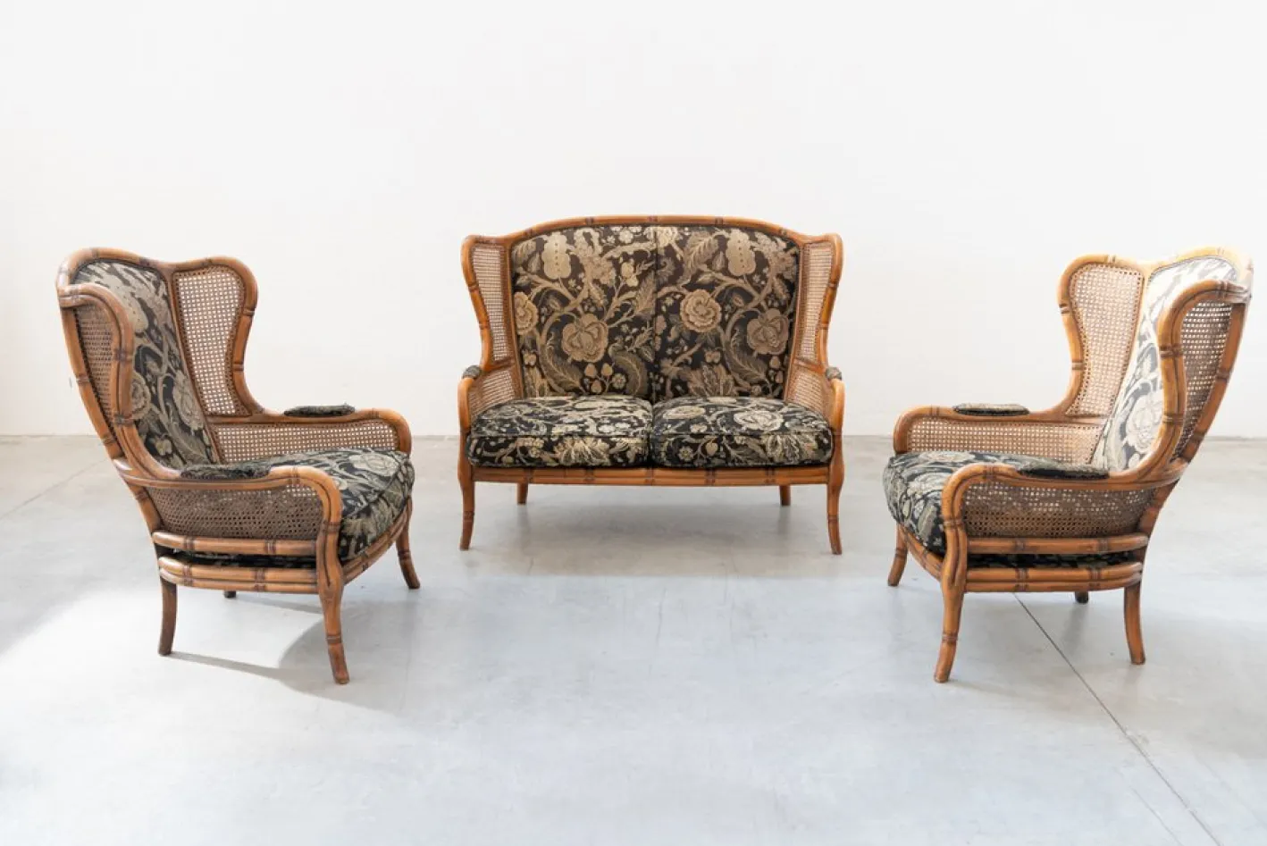 Sofa und 2 Sessel aus Bambus, 1980er, 3er Set