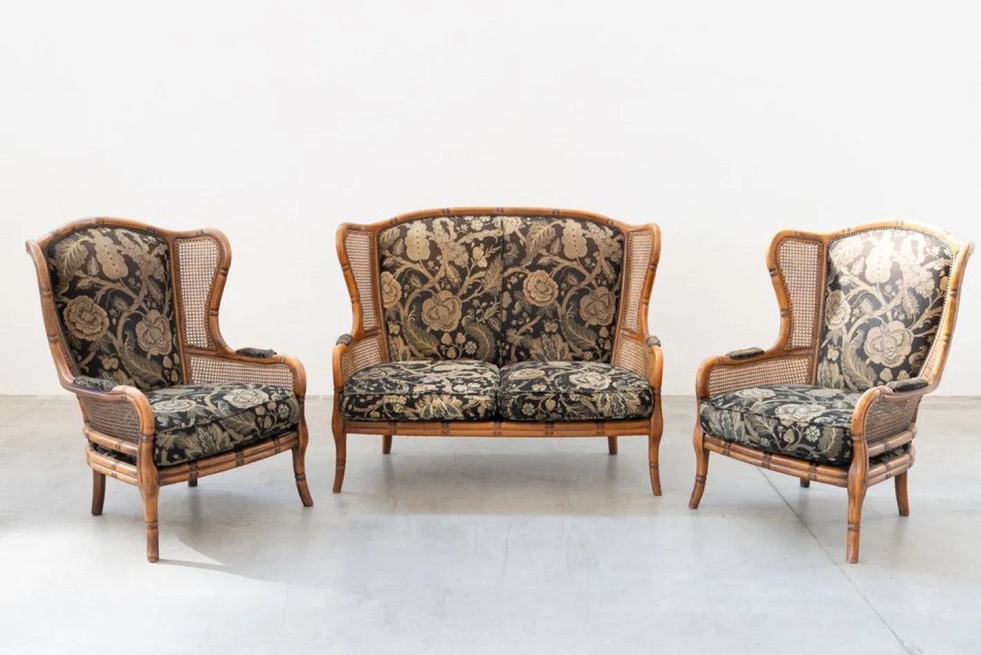 Sofa und 2 Sessel aus Bambus, 1980er, 3er Set