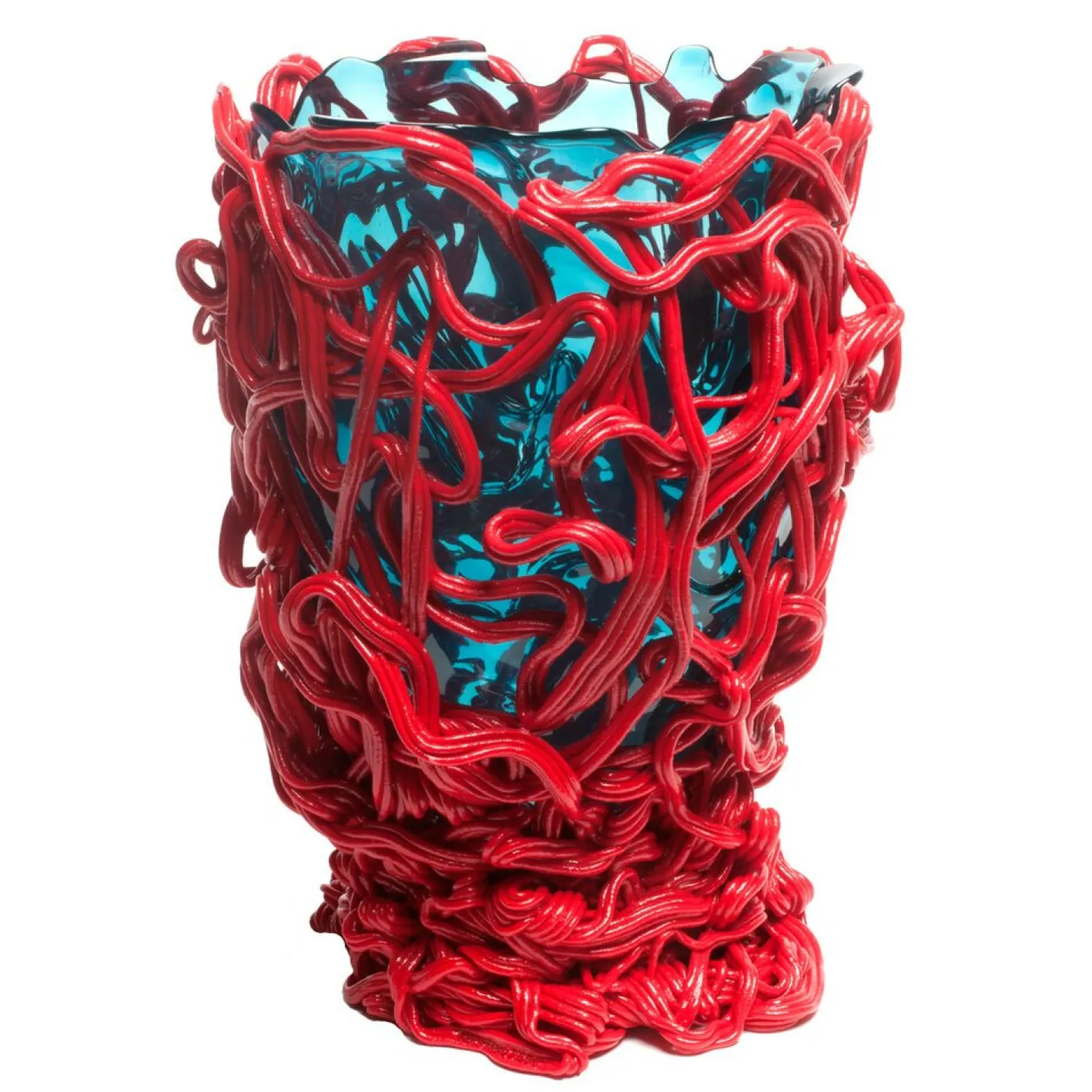 Special Clear Spaghetti Vase in Aqua und Korallenrot von Gaetano Pesce für Fish Design