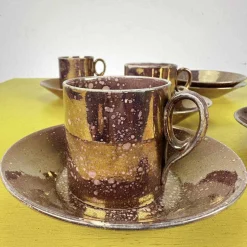 Tassen und Untertassen aus Keramik von Sarreguemines, 11 . Set
