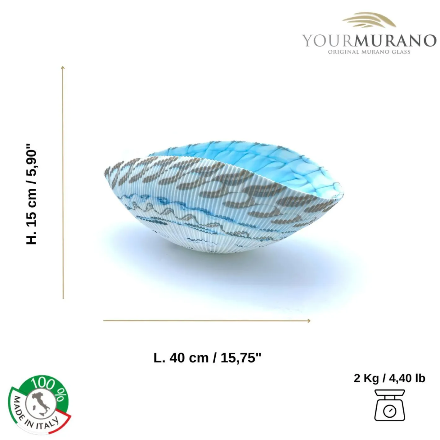 Türkisblaue Obstschale aus Muranoglas von YourMurano