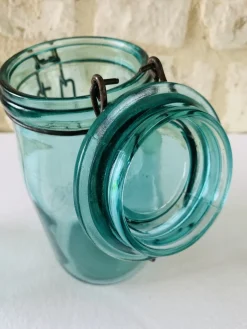 Türkisfarbene Vintage Glasdosen von Solidex, 1940er, 2er Set