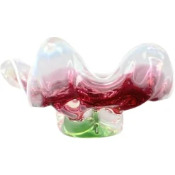 Tschechische Mid-Century Glasschale in Rosa & Grün von Josef Hospodka, 1960er