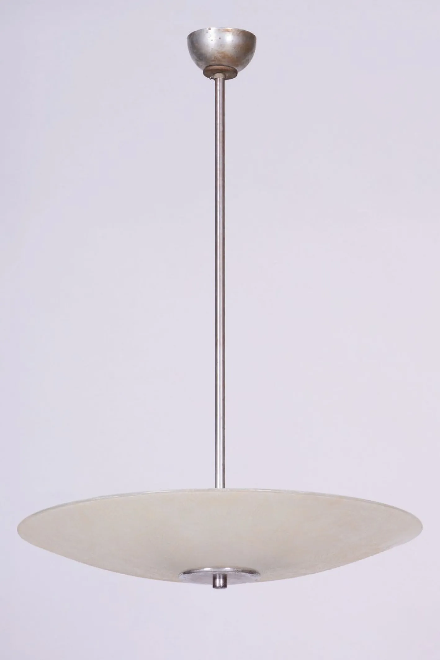 Tschechischer Bauhaus Kronleuchter aus Chrom, Stahl und Milchglas, 1940er