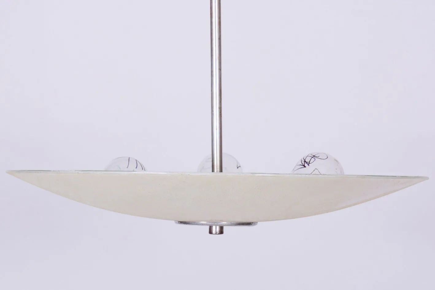Tschechischer Bauhaus Kronleuchter aus Chrom, Stahl und Milchglas, 1940er