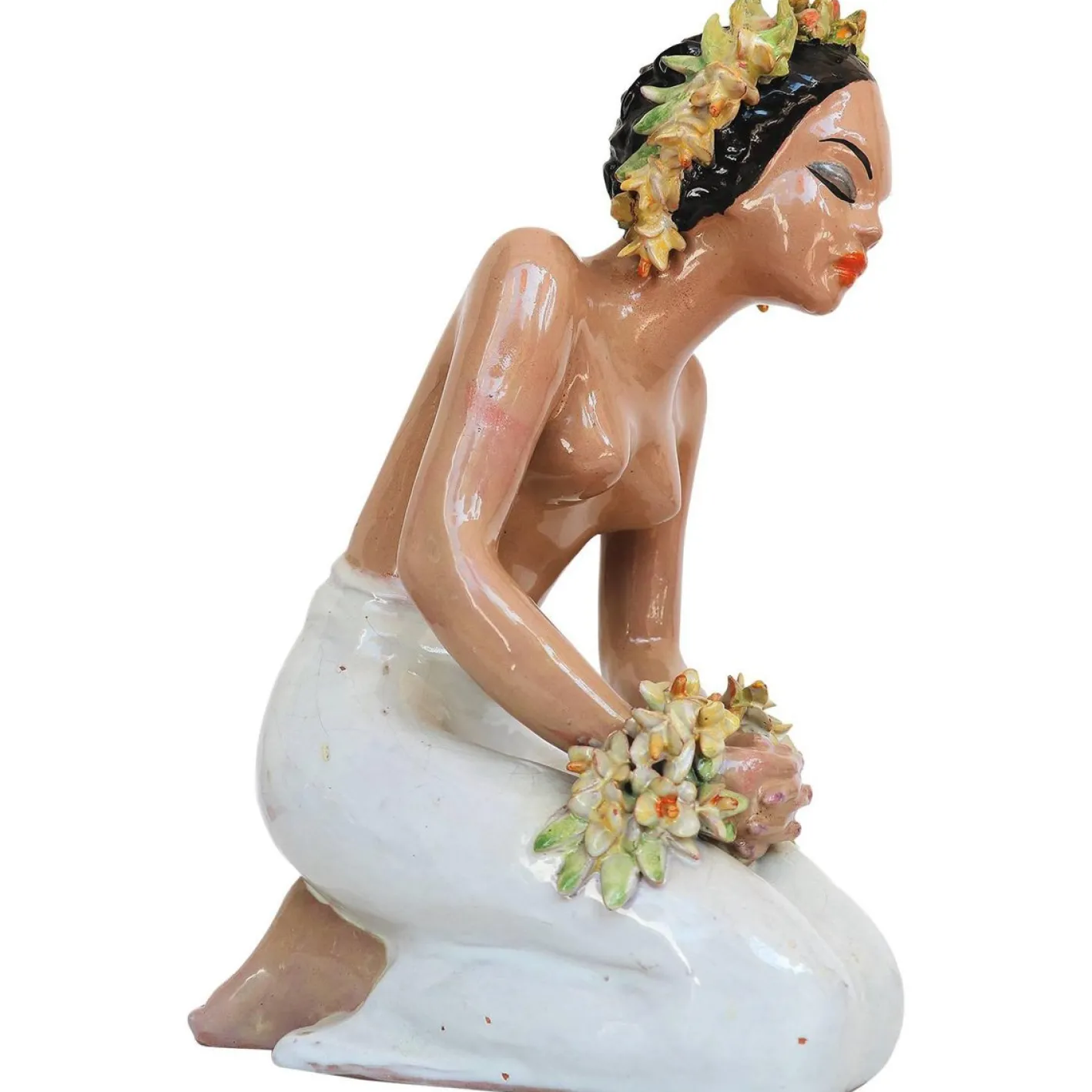 Ungarische Bemalte Art Deco Keramik Skulptur