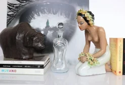 Ungarische Bemalte Art Deco Keramik Skulptur