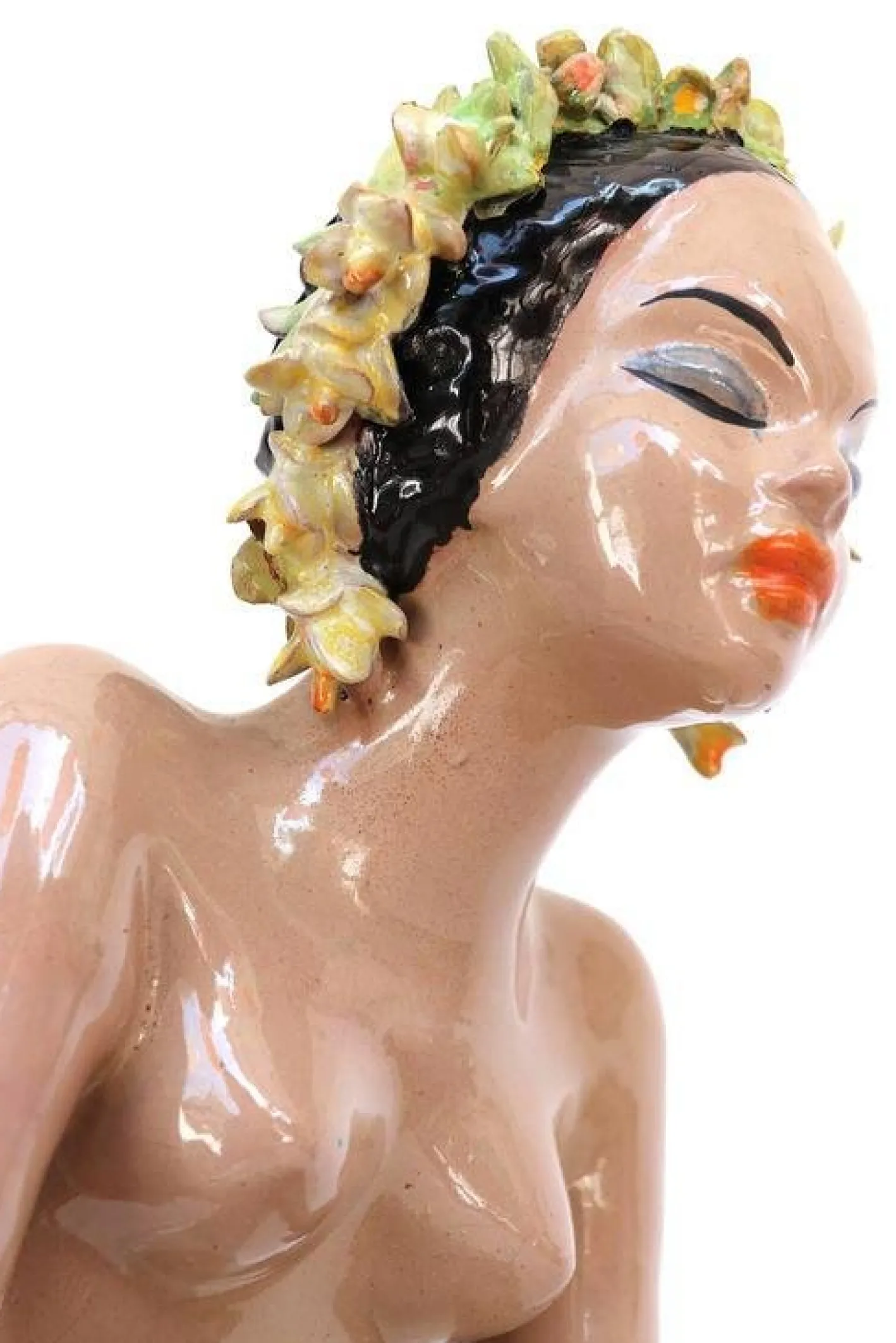 Ungarische Bemalte Art Deco Keramik Skulptur