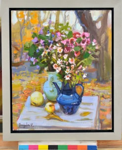 Valery Bayda, September, Flowers, 2025, Öl auf Leinwand & Karton