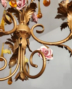 Venezianischer Vintage Kronleuchter mit Drei Leuchten und Murano Glastropfen, 1960er