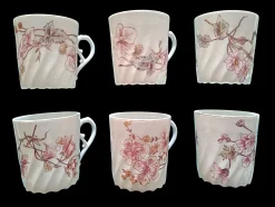 Verdrehte Tassen & Untertassen aus Porzellan, 19. Jh. von Limoges, 1891, 12 Set