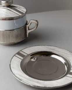 Versilberte Vintage Porzellanschale mit Tablett, Italien, 1950er, 2er Set