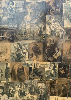 Viktorianischer dreiteiliger zweiseitiger Raumteiler mit Sepia-Decoupage-Szenen des Tages