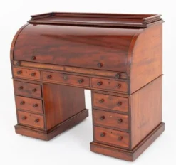 Viktorianischer Mahagoni-Zylinderschreibtisch mit Rollplatte, 1860