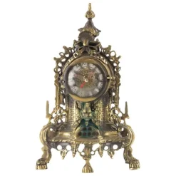 Viktorianische Tischuhr aus Messing & Kunstglas, spätes 19. Jh