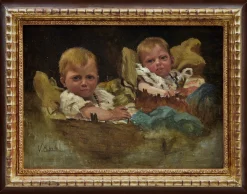Vincenzo Caprile, Kinder, 1900er, Ölgemälde auf Karton, 1890er, gerahmt