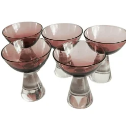 Vintage Art Deco Glaskaraffe mit Gläsern in Lila, 1950er, 6er Set