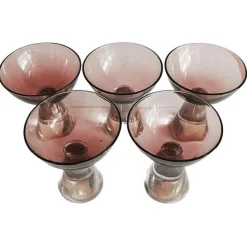 Vintage Art Deco Glaskaraffe mit Gläsern in Lila, 1950er, 6er Set