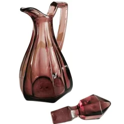 Vintage Art Deco Glaskaraffe mit Gläsern in Lila, 1950er, 6er Set