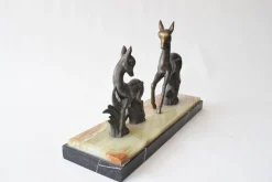 Vintage Art Deco Hirsch Skulptur Zwillings Hirsch Figur auf Marmorsockel