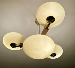 Vintage Art Deco Hängelampe aus Holz & Glas, 1930er